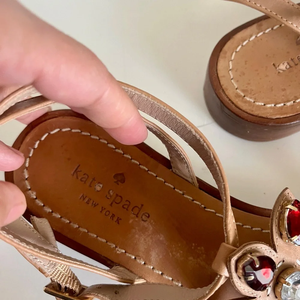 Kate Spade Jeweled T-Strap Sandals Red Crystal 8.5